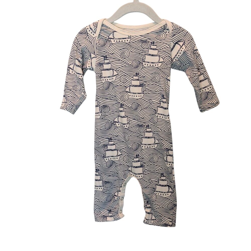 Winter Water Factory Sz 3 Mos Navy Blue Sailboat Romper One Piece Organic Cotton